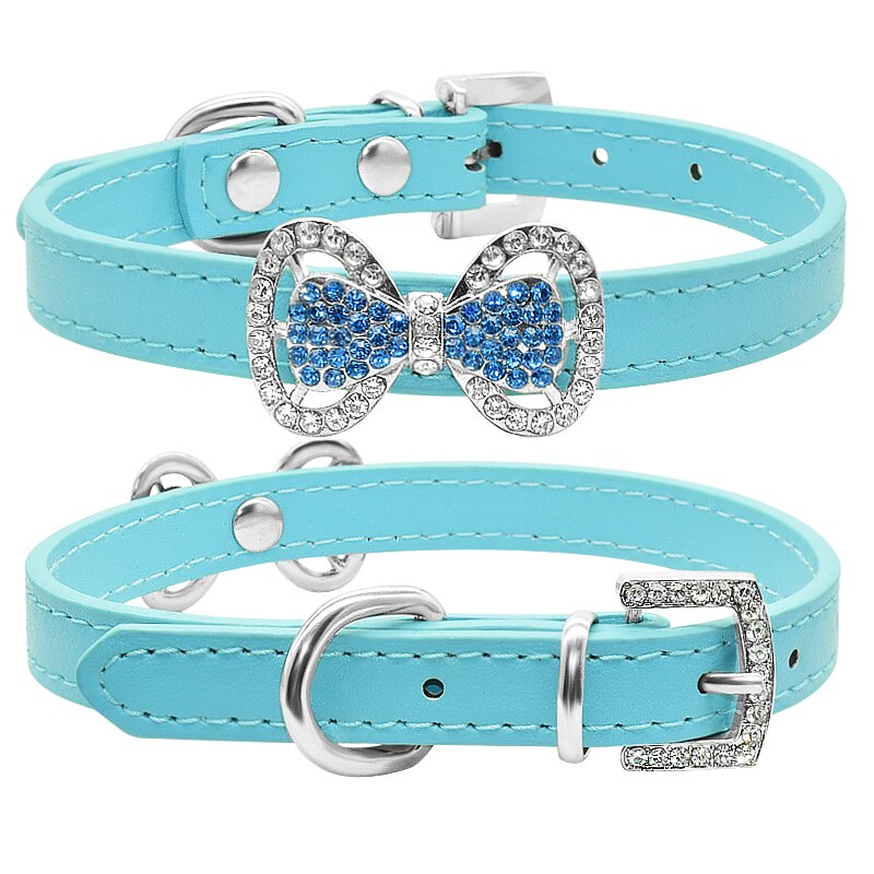 Cute Bling Bow Tie Cat Collar Soft Leather Rhinestone Cat Collar Glitter Diamond Buckle Lovely Cat Collar For Kitty Neck Strap