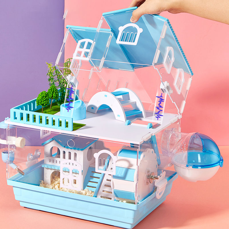 2 Layer Acrylic Hamster Cage Transparent Oversized Double Deck Villa Suitable for Hamster Guinea Pig Small Animals Feeding Box