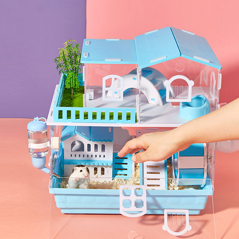 2 Layer Acrylic Hamster Cage Transparent Oversized Double Deck Villa Suitable for Hamster Guinea Pig Small Animals Feeding Box