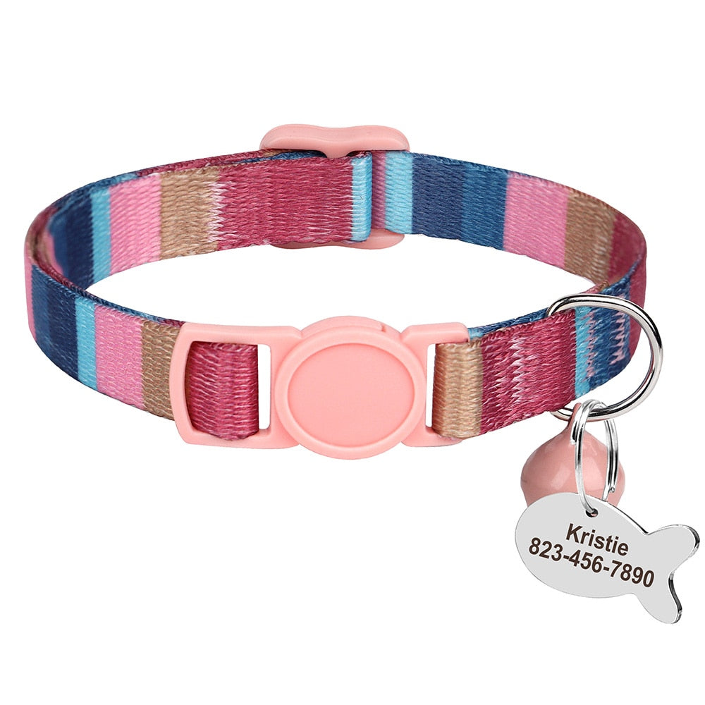 Bohemia Personalized ID Pet Cat Collar Free Engraving Custom Nylon Safety Breakaway Puppy Cat Collars Necklace Pet Accessories