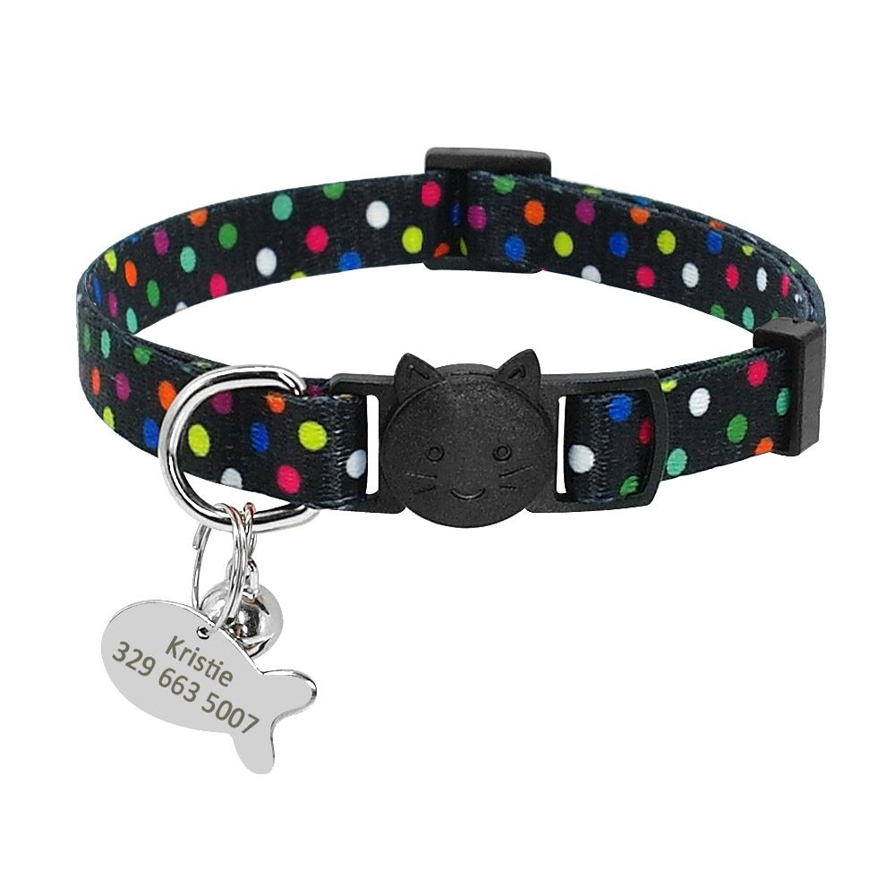 Custom Safety Cat Collar Personalized Cute Kitten Puppy Collars with Bell Name Tag Nylon Print Pet Cats Necklace Accessories