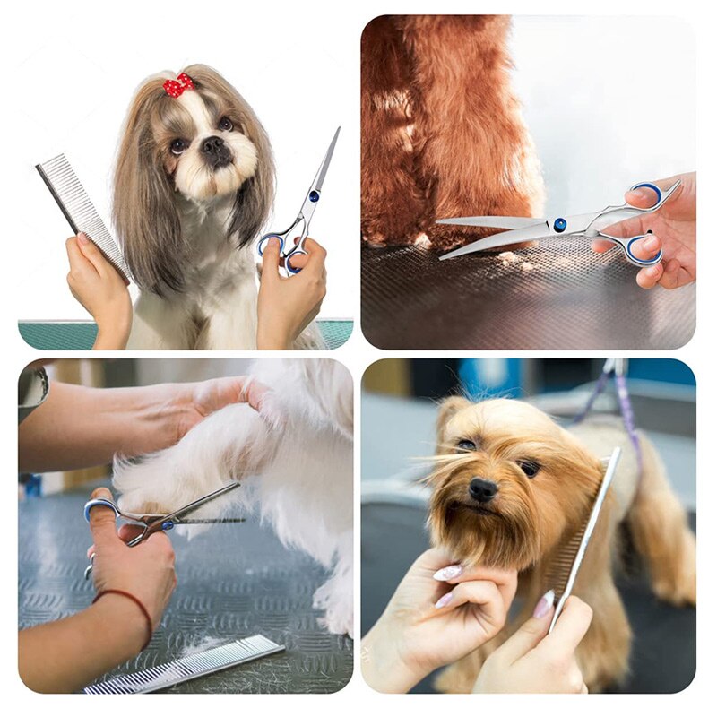 Pet Cat Dogs Grooming Scissors Set Hairdresser Scissors For Dogs Animal Barber Straight Bend UP Curved Shears Teeth Cutting Tool
