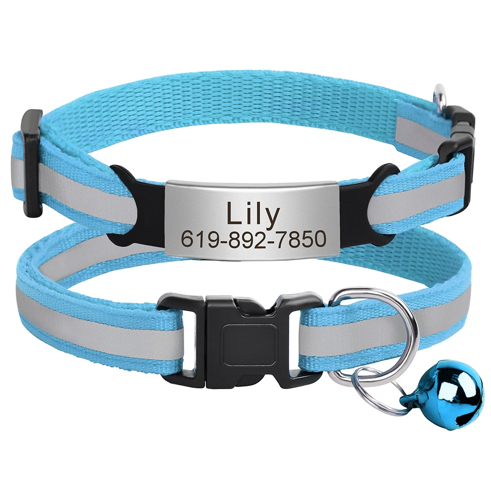 Reflective Cat Collar Engraved Safe Cats Kitten Collars with Bell Puppy Pet Necklace Accessories for Cat Small Dog Chihuahua