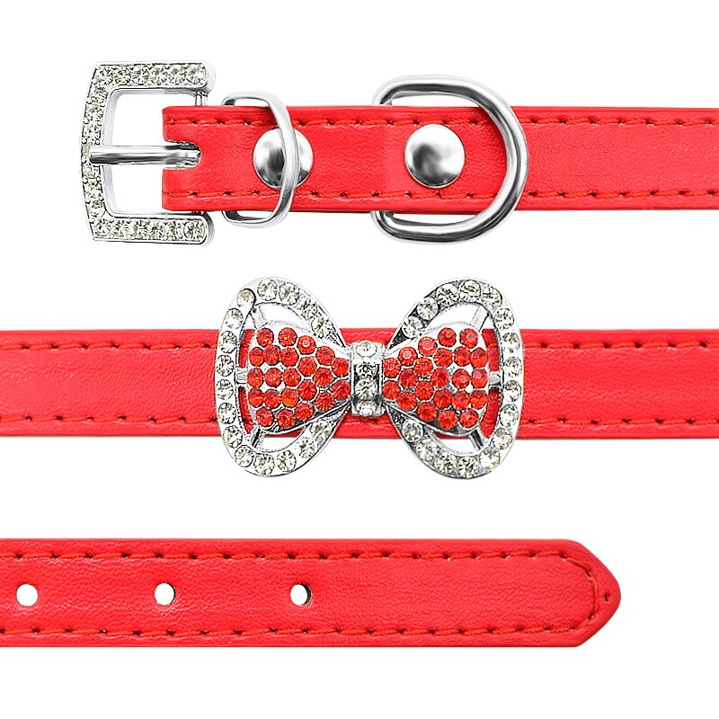 Cute Bling Bow Tie Cat Collar Soft Leather Rhinestone Cat Collar Glitter Diamond Buckle Lovely Cat Collar For Kitty Neck Strap