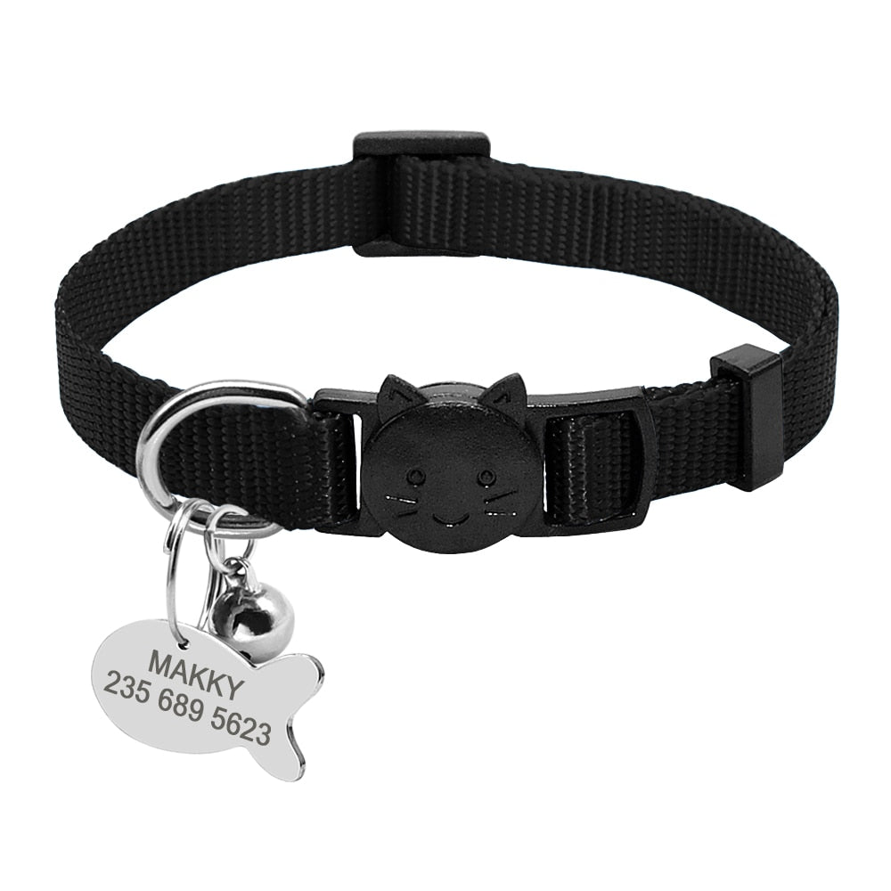 Custom Safety Cat Collar Personalized Cute Kitten Puppy Collars with Bell Name Tag Nylon Print Pet Cats Necklace Accessories