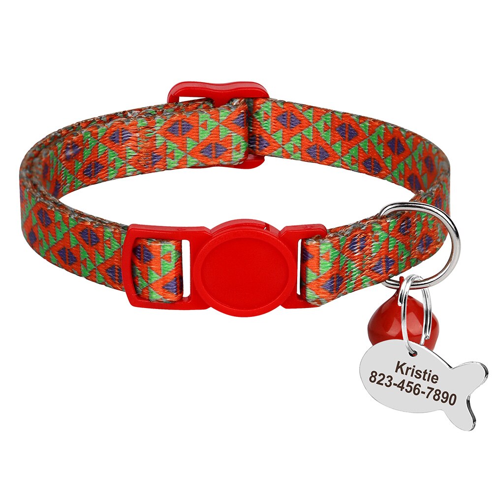 Bohemia Personalized ID Pet Cat Collar Free Engraving Custom Nylon Safety Breakaway Puppy Cat Collars Necklace Pet Accessories