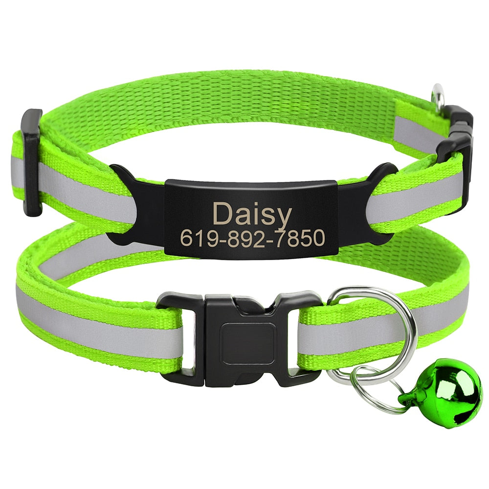 Reflective Cat Collar Engraved Safe Cats Kitten Collars with Bell Puppy Pet Necklace Accessories for Cat Small Dog Chihuahua