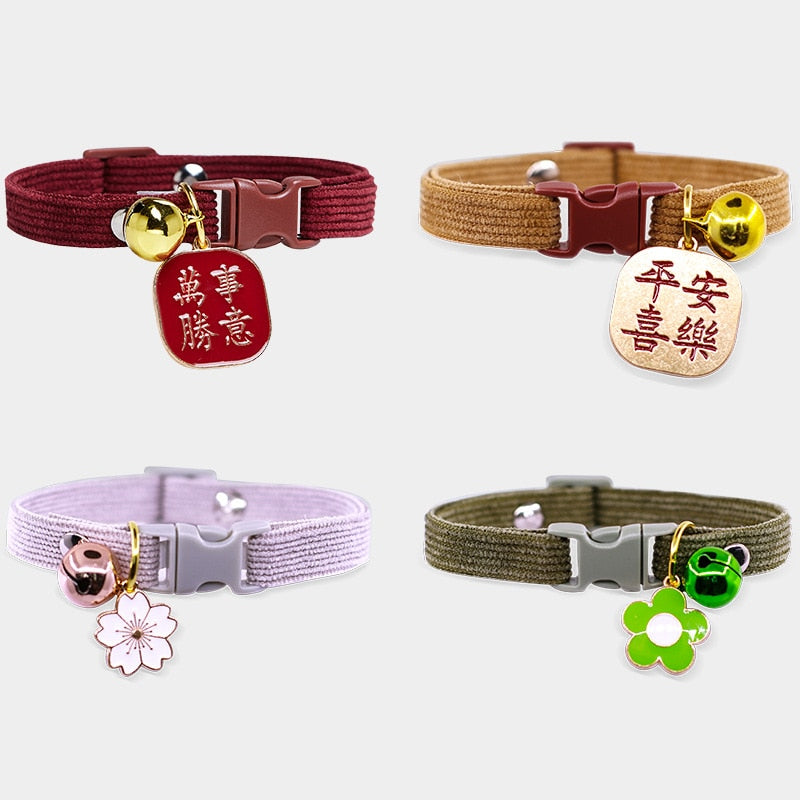 Cat Bell Collar Small Dog Teddy Necklace Adjustable Buckle Bow Tie Cat Neck Ring Pink Cherry Blossom Pendant Pet Collars Jewelry