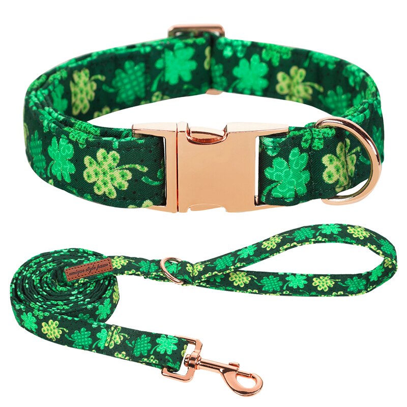 Unique Style Paws st partick Day Dog Collar with Bow Clover Green Shamrock Pet Collar Flower Dog Collar Large Medium Small Dog