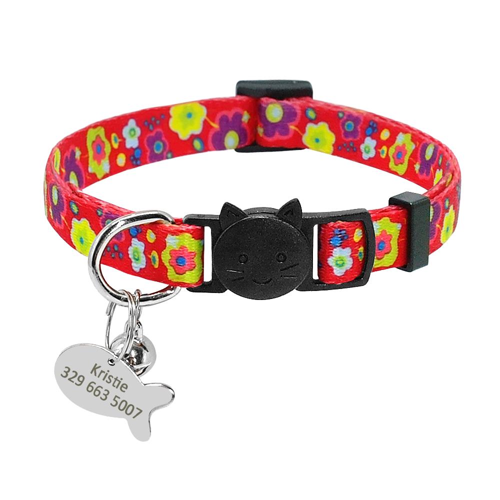 Custom Safety Cat Collar Personalized Cute Kitten Puppy Collars with Bell Name Tag Nylon Print Pet Cats Necklace Accessories