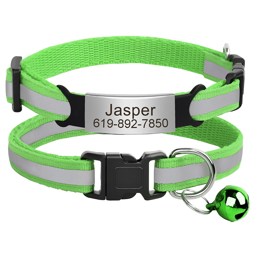 Reflective Cat Collar Engraved Safe Cats Kitten Collars with Bell Puppy Pet Necklace Accessories for Cat Small Dog Chihuahua