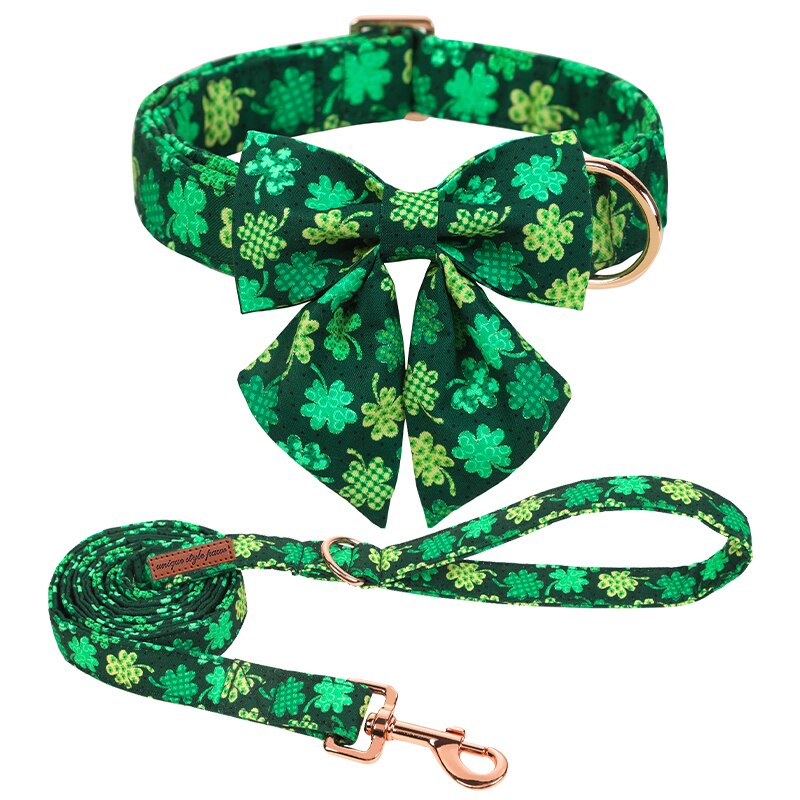 Unique Style Paws st partick Day Dog Collar with Bow Clover Green Shamrock Pet Collar Flower Dog Collar Large Medium Small Dog