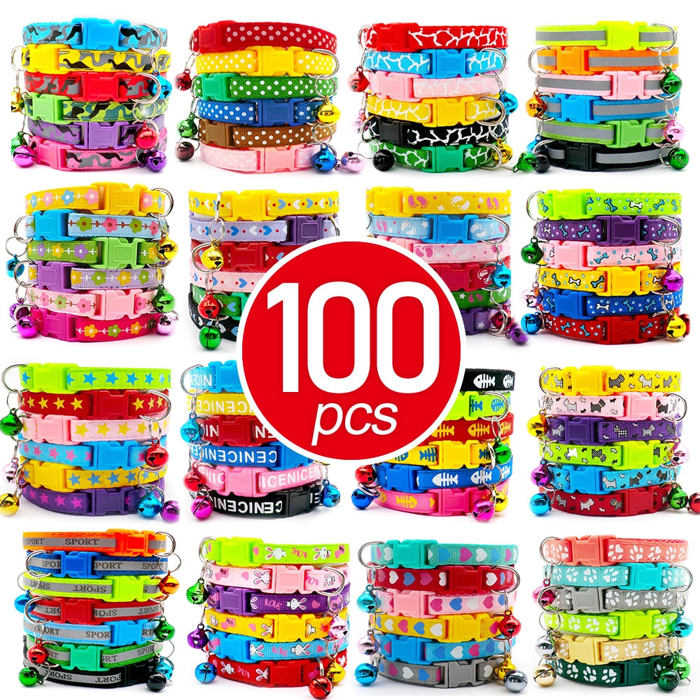 Wholesale 100Pcs Dog Collar With Bells Adjustable Necklace Puppy Kitten Collar Accessories Pet Shop Products Rabbit Neck Strap