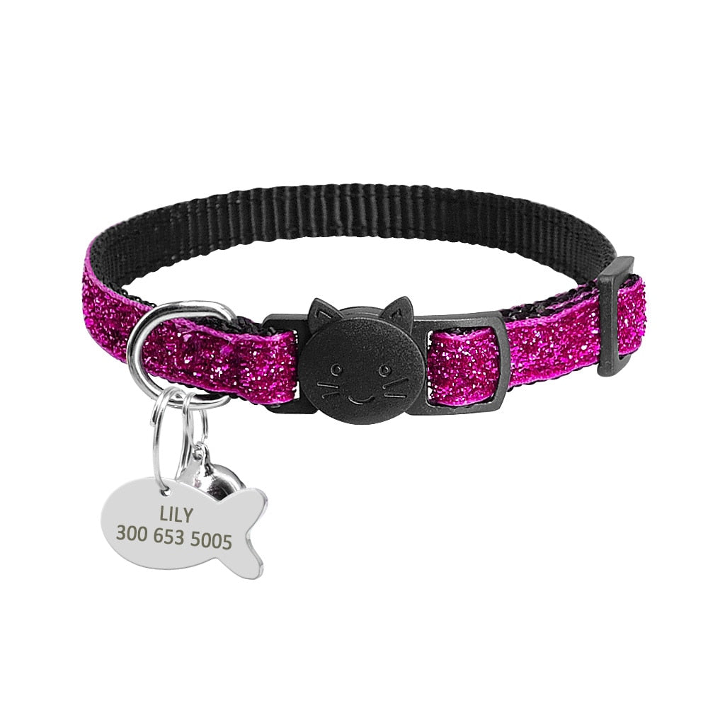 Custom Safety Cat Collar Personalized Cute Kitten Puppy Collars with Bell Name Tag Nylon Print Pet Cats Necklace Accessories