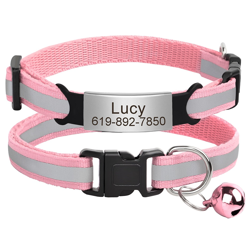 Reflective Cat Collar Engraved Safe Cats Kitten Collars with Bell Puppy Pet Necklace Accessories for Cat Small Dog Chihuahua