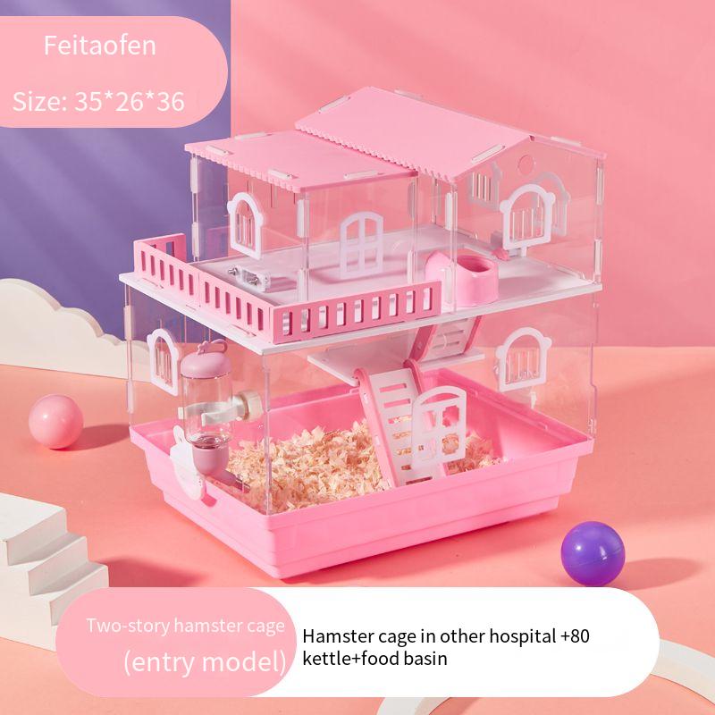 2 Layer Acrylic Hamster Cage Transparent Oversized Double Deck Villa Suitable for Hamster Guinea Pig Small Animals Feeding Box