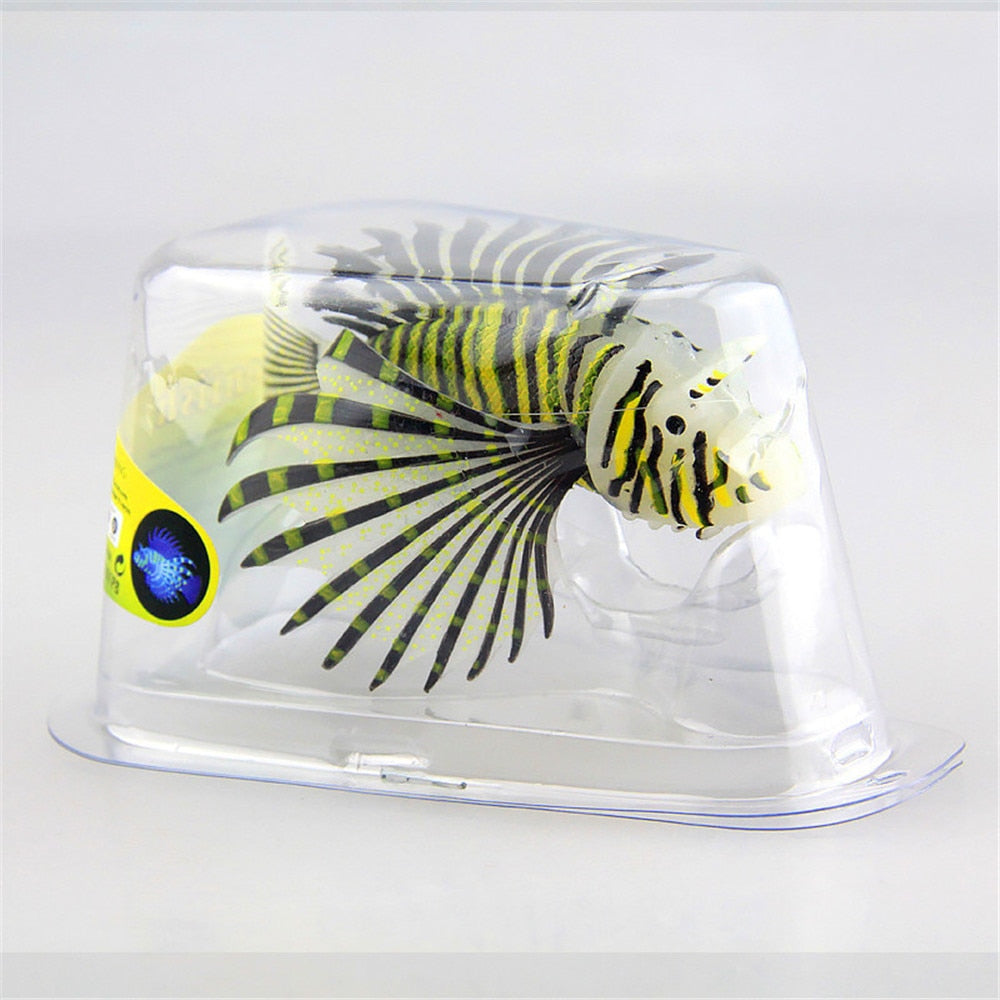 Artificial Luminous Lionfish Fish Tank Landscape Silicone Fake Fish Glow In Dark Aquarium Decoration