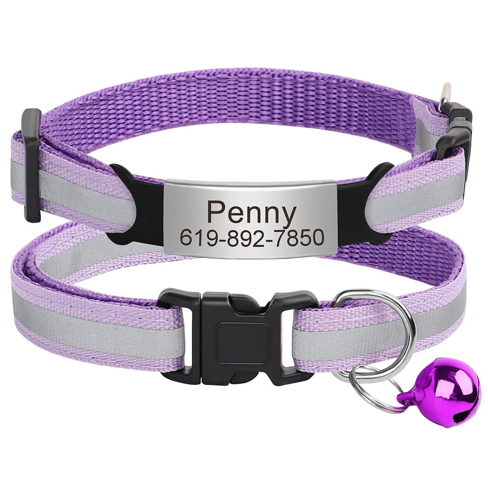 Reflective Cat Collar Engraved Safe Cats Kitten Collars with Bell Puppy Pet Necklace Accessories for Cat Small Dog Chihuahua