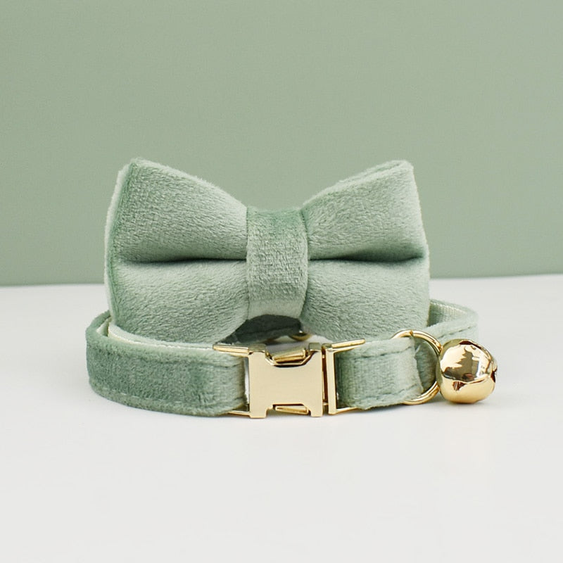 Velvet Cat Collar Bowknot Adjustable Safety Personalized Dog Collar Harness Customized Name Soft Velvet Harness Leash