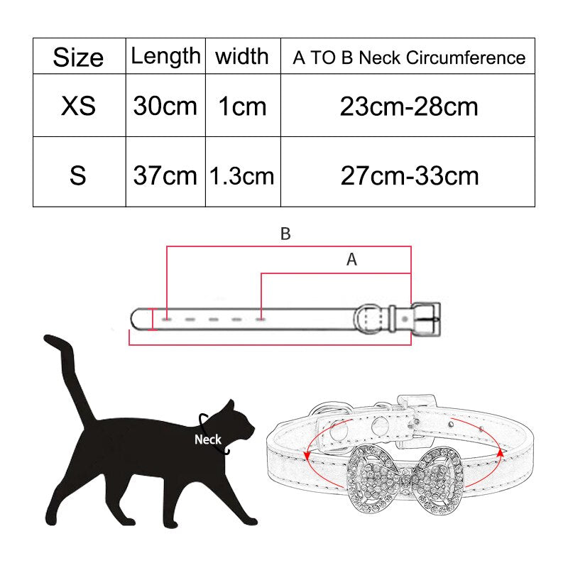 Cute Bling Bow Tie Cat Collar Soft Leather Rhinestone Cat Collar Glitter Diamond Buckle Lovely Cat Collar For Kitty Neck Strap