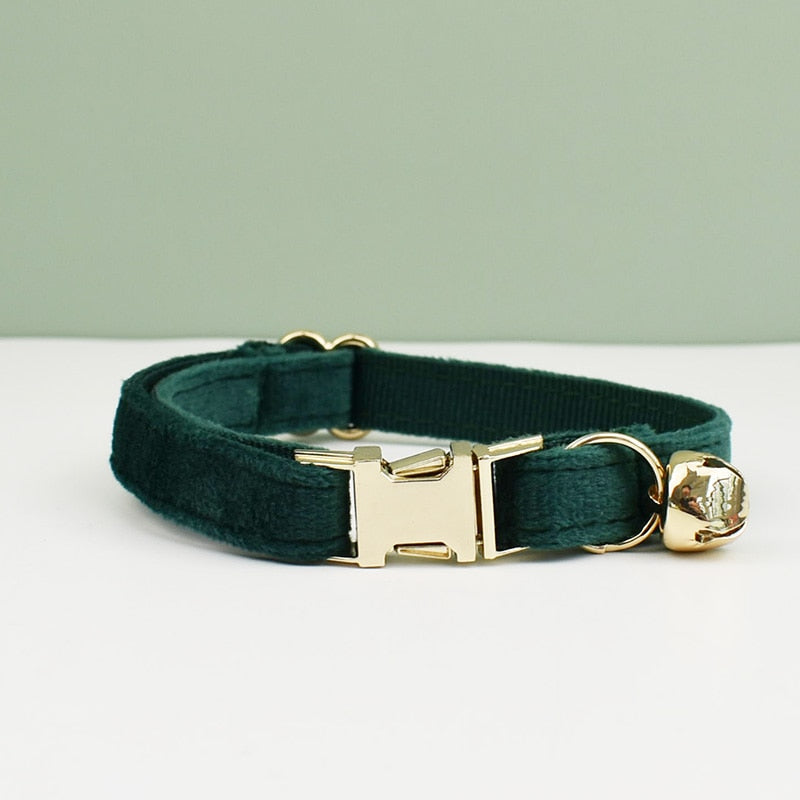 Velvet Cat Collar Bowknot Adjustable Safety Personalized Dog Collar Harness Customized Name Soft Velvet Harness Leash
