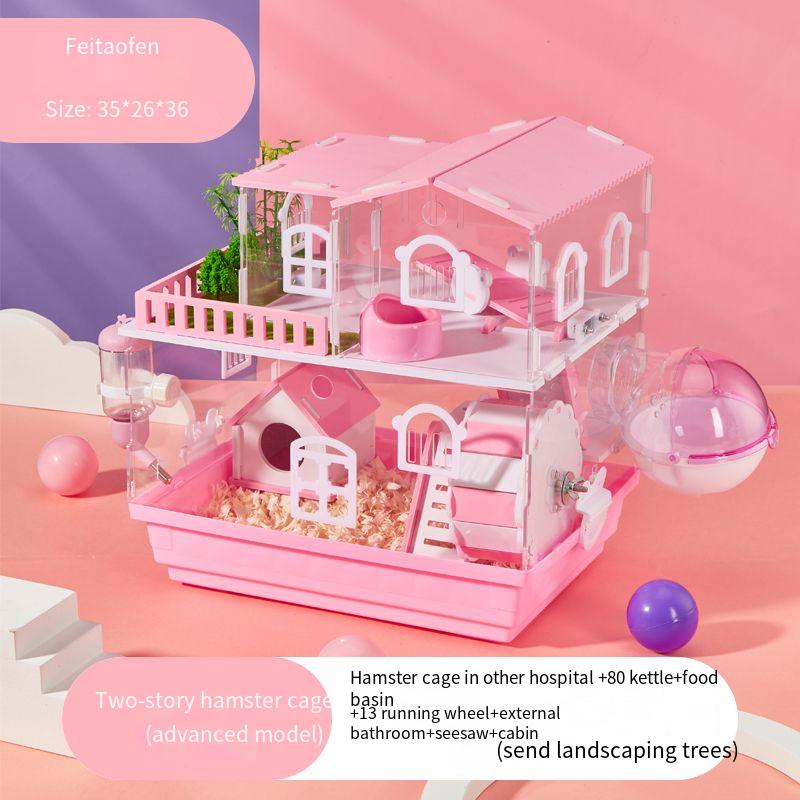 2 Layer Acrylic Hamster Cage Transparent Oversized Double Deck Villa Suitable for Hamster Guinea Pig Small Animals Feeding Box