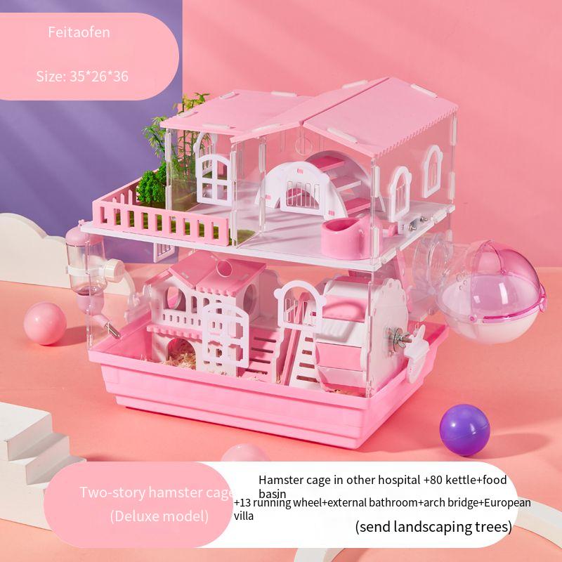 2 Layer Acrylic Hamster Cage Transparent Oversized Double Deck Villa Suitable for Hamster Guinea Pig Small Animals Feeding Box