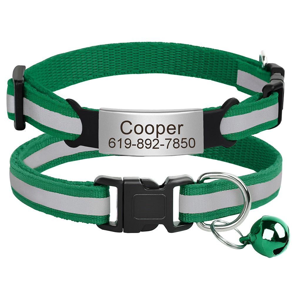 Reflective Cat Collar Engraved Safe Cats Kitten Collars with Bell Puppy Pet Necklace Accessories for Cat Small Dog Chihuahua