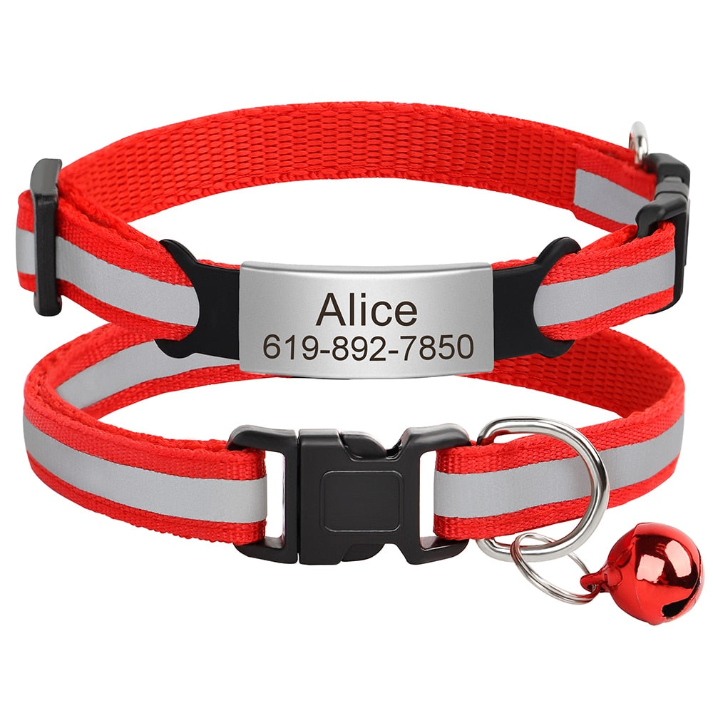 Reflective Cat Collar Engraved Safe Cats Kitten Collars with Bell Puppy Pet Necklace Accessories for Cat Small Dog Chihuahua