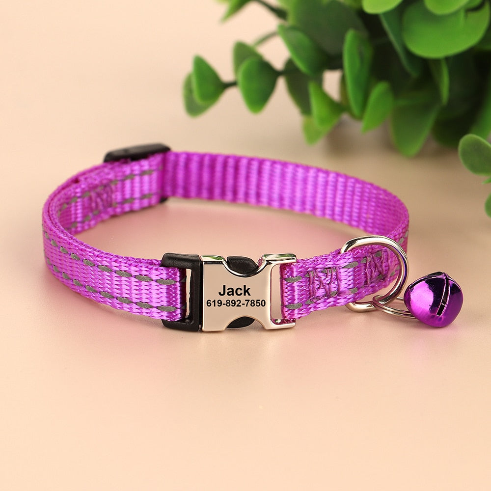 Personalized Cat Collar Reflective Nylon Dog Cats ID Collars With Bell Free Engraving for Cats Small Dogs Chihuahua 10 Colors