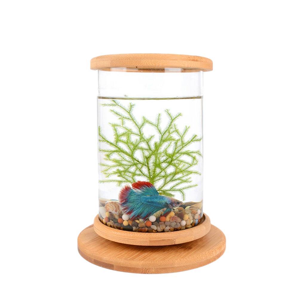 1 STÜCKE Mini Glas Aquarium Bambus Basis Aquarium Dekoration Drehen Dekoration Fisch Schüssel Ökologische Flasche Aquarium Zubehör