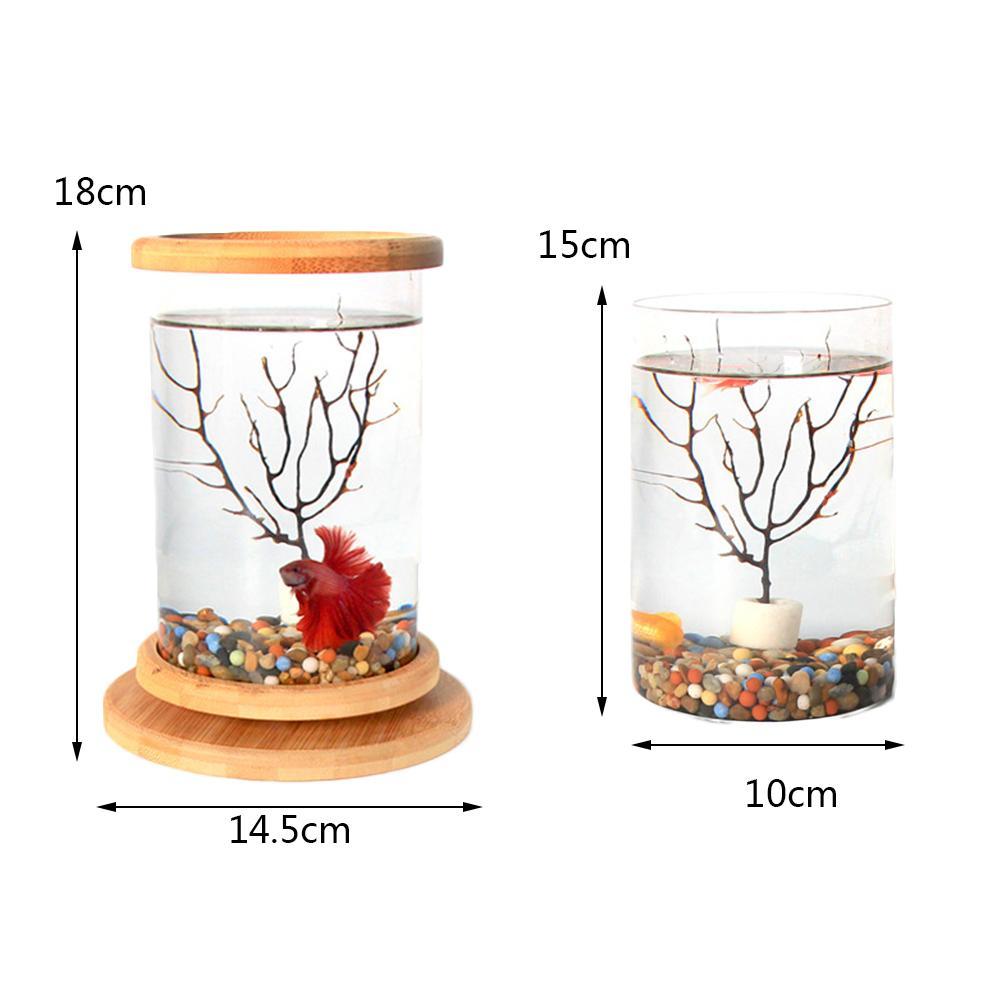 1 STÜCKE Mini Glas Aquarium Bambus Basis Aquarium Dekoration Drehen Dekoration Fisch Schüssel Ökologische Flasche Aquarium Zubehör