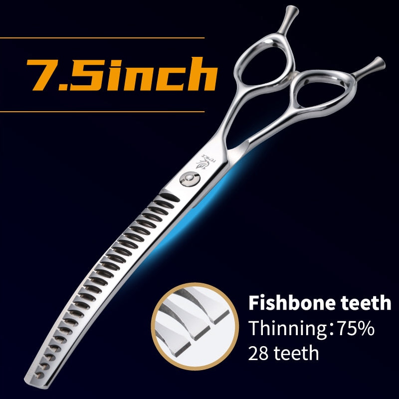 Fenice 7.0/7.5 inch Professional Dog Grooming Shears Curved Thinning Scissors for Dog Face Body Cutiing JP 440C High Quality