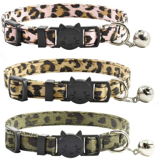 Cat Collar Breakaway with Bell Leopard Durable &amp; Safe Cute Kitten Collars Safety Adjustable Kitty Collar for Cat Puppy 7.5-11in
