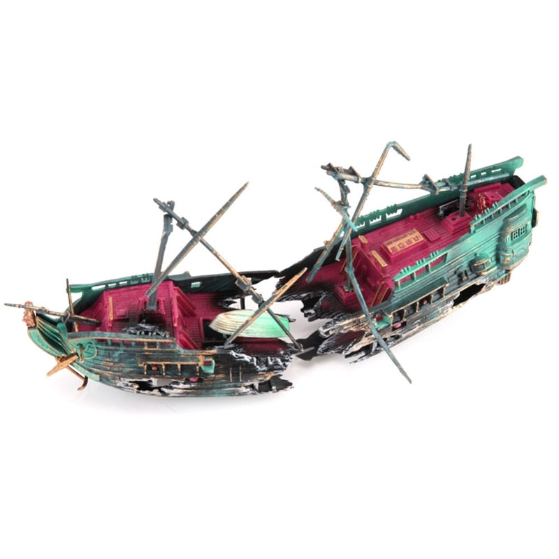 Large Aquarium Decoration Boat Plactic Aquarium Ship Air Split Shipwreck Fish Tank Decor C