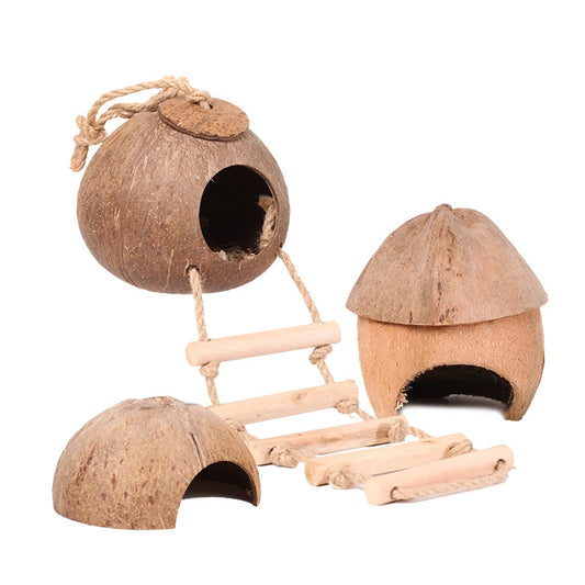 Cute Pet Nest Natural Coconut Shell Hamster Nest Small Animal Cave Hiding Cage Syrian Hamster Erinaceinae Nest House Chew Toys