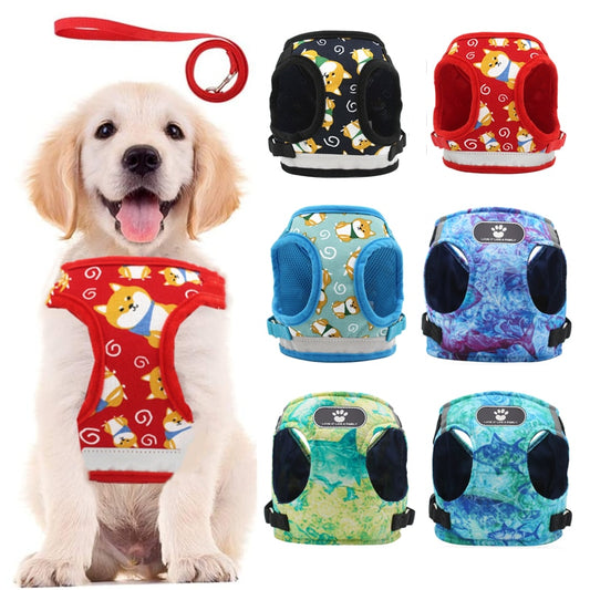 New Pet Reflective Nylon Dog Harness No Pull Adjustable Medium Large Dog Vest Safety Vehicular Lead Walking Running with Leash