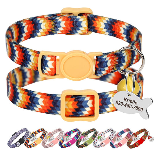 Bohemia Personalized ID Pet Cat Collar Free Engraving Custom Nylon Safety Breakaway Puppy Cat Collars Necklace Pet Accessories