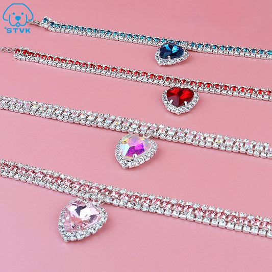 Diy Cute Luxury Pet Collar Pet Cat Dog Collar Love Pendant Pet Supplies Love Crystal Luxury Collar Kitten Collar Cat Necklace
