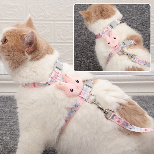 Pet Cat Harness Printed Webbing I-shaped Cat Rope Rabbit Puppet Pet Supplies Cat Leash Kitten Accessories Accesorios Para Gatos