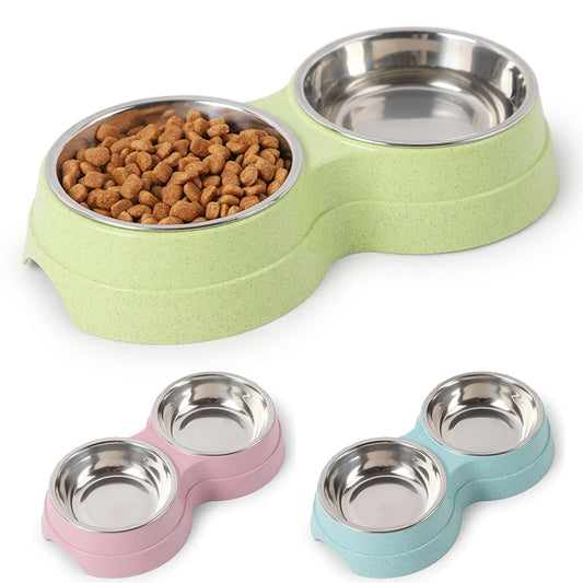 Cat Puppy Feeding Supplies Double Pet Bowls Dog Food Water Feeder Stainless Steel Pet Drinking Dish Feeder Small Dog Accessories