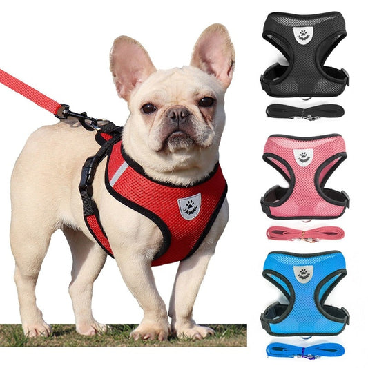 Pet Dogs Harness Leash Mesh Set For Small Dogs Adjustable Puppy Cat Chest Strap For Small Medium Dogs Cat Harnesses Vest Bulldog