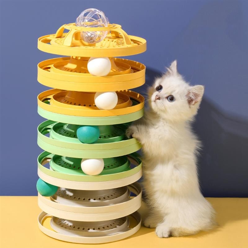 3 Levels Cat Tracks Toy With Balls Pet Cat Toy Tower Tracks Disc Puzzle Exercise Teaser Interactive Chase Toys For Cats Kitten