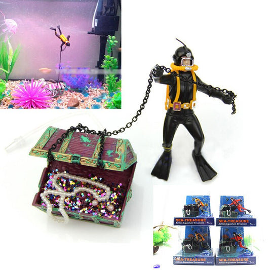 American Seahorse Pneumatic Aquarium Decorated Treasure Hunt Frogman Aquarium Landscape Diver Treasure Chest Black Red 2 Color