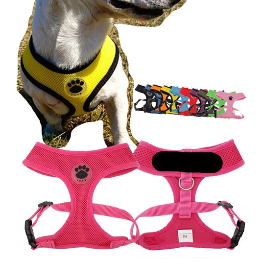 Personalized Dog Harness Custom Name Label Tag Nylon Mesh Breathable Control Chest Strap