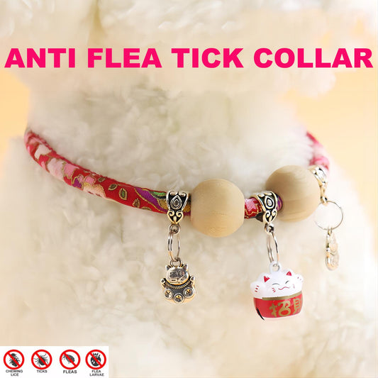 Adjustable Flea Tick Treatment  Dog Collars for Cat with Balsam Wood Beads Bell Antiparasitic Necklace Little Pet Supplies