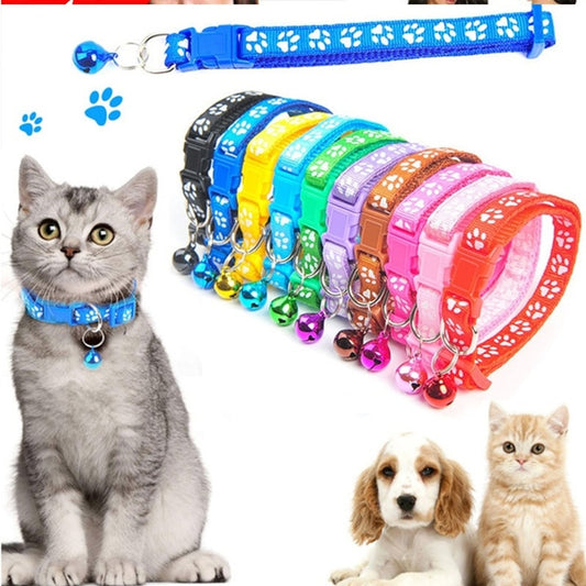 Colorful Cat Collar Cat Necklace Dog Paw Printing Adjustable Collar Tone Footprints Pet Collar Pendant With Bells Pet Supplies