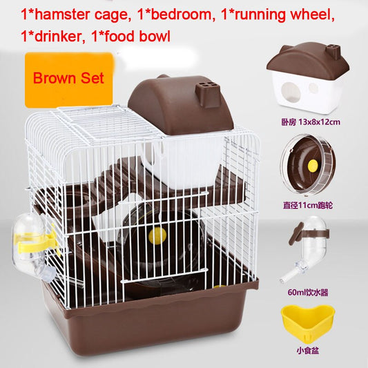 Double Layer Hamster Cage Plastic Large Size House with Rub Hamster Slide and Water Bottle Hamster Nest Pet Supplies 23*17*30 cm