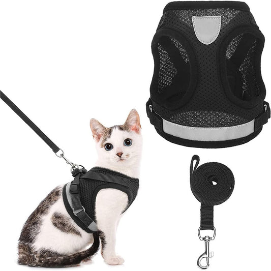 Breathable Cat Harness And Leash Escape Proof Pet Clothes Kitten Puppy Dogs Vest Adjustable Easy Control Reflective Cat Harness