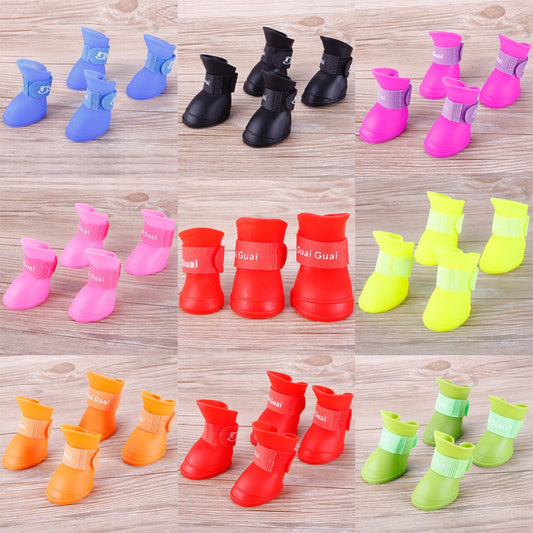 4PCS Pet Rain Shoes Dog Cat Anti-slip Rubber Boot Dogs Cats Foot Cover Puppy Waterproof Socks Small Medium Dogs Protect The Paw